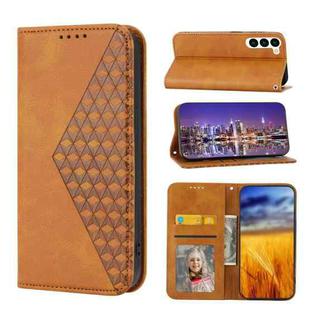 For Samsung Galaxy S23+ 5G Cubic Grid Calf Texture Magnetic Leather Phone Case(Yellow)