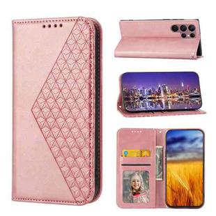 For Samsung Galaxy S23 Ultra 5G Cubic Grid Calf Texture Magnetic Leather Phone Case(Rose Gold)