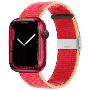 Metal Buckle Nylon Strap For Apple Watch Ultra 49mm / Series 8&7 45mm / SE 2&6&SE&5&4 44mm / 3&2&1 42mm(Strawberry Red)