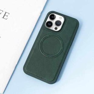 For iPhone 14 Leather MagSafe Magnetic Phone Case(Dark Green)