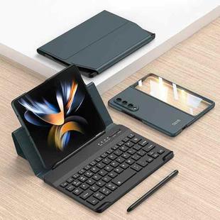 For Samsung Galaxy Z Fold4 GKK Magnetic Folding Bluetooth Keyboard Leather Case with Pen + Phone Case (Dark Green)