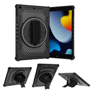 For iPad 10.2 2021 2 in 1 Shockproof Tablet Case with Holder & Hand Strap(Black)
