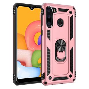 For Galaxy A21 Shockproof TPU + PC Protective Case with 360 Degree Rotating Holder(Rose Gold)