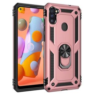 For Galaxy A11 (EU Version) Shockproof TPU + PC Protective Case with 360 Degree Rotating Holder(Rose Gold)