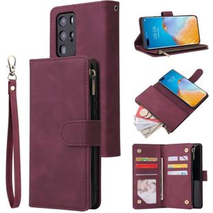 For Huawei P40 Pro Multifunctional Horizontal Flip Leather Case, with Card Slot & Holder & Zipper Wallet & Photo Frame(Red Wine)