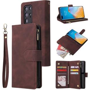 For Huawei P40 Pro Multifunctional Horizontal Flip Leather Case, with Card Slot & Holder & Zipper Wallet & Photo Frame(Coffee)