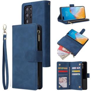 For Huawei P40 Pro Multifunctional Horizontal Flip Leather Case, with Card Slot & Holder & Zipper Wallet & Photo Frame(Blue)