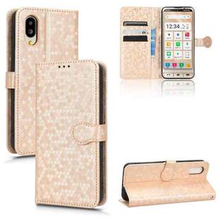 For Sharp Aquos Simple Sumaho 6 Honeycomb Dot Texture Leather Phone Case(Gold)