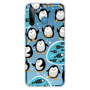 For Galaxy A21 Shockproof Painted Transparent TPU Protective Case(Penguin)