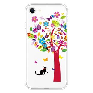 For iPhone SE 2022 / SE 2020 Shockproof Painted Transparent TPU Protective Case(Tree and Cat)