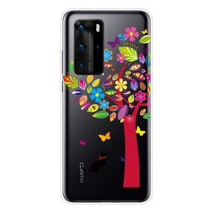 For Huawei P40 Pro Shockproof Painted Transparent TPU Protective Case(Tree and Cat)