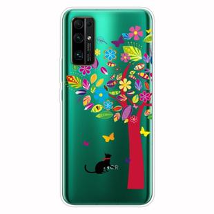 For Huawei Honor 30 Shockproof Painted Transparent TPU Protective Case(Tree and Cat)