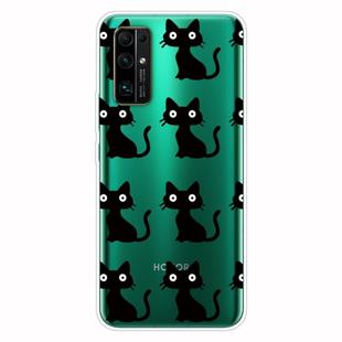 For Huawei Honor 30S Shockproof Painted Transparent TPU Protective Case(Black Cats)