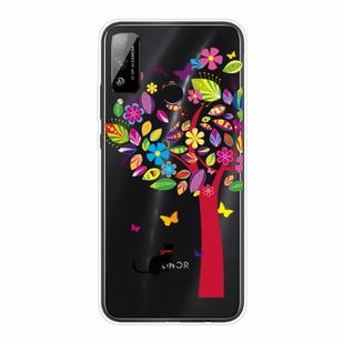For Huawei Honor Play 4T Shockproof Painted Transparent TPU Protective Case(Tree and Cat)