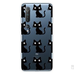 For Xiaomi Mi 10 5G Shockproof Painted Transparent TPU Protective Case(Black Cats)
