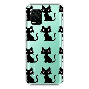 For Xiaomi Mi 10 Lite 5G Shockproof Painted Transparent TPU Protective Case(Black Cats)