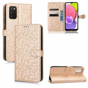 For Samsung Galaxy A03s 166mm Honeycomb Dot Texture Leather Phone Case(Gold)