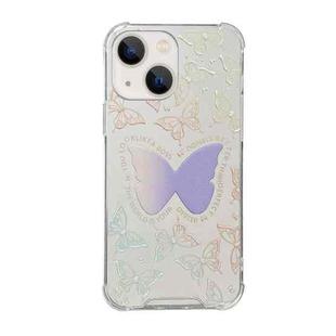 For iPhone 14 Plus Color Painted Mirror Phone Case(Purple Butterfly)