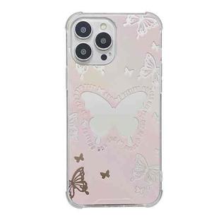 For iPhone 13 Pro Color Painted Mirror Phone Case(Pink Butterfly)