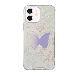For iPhone 12 mini Color Painted Mirror Phone Case(Purple Butterfly)