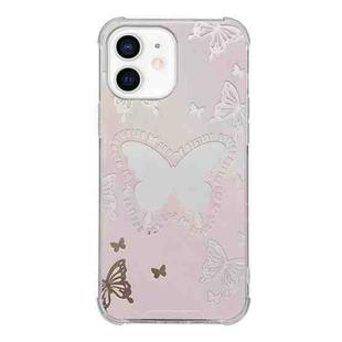 For iPhone 12 Color Painted Mirror Phone Case(Pink Butterfly)