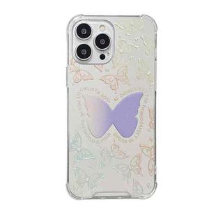 For iPhone 12 Pro Max Color Painted Mirror Phone Case(Purple Butterfly)