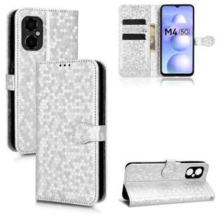 For Xiaomi Poco M4 Honeycomb Dot Texture Leather Phone Case(Silver)