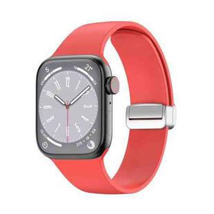 Folding Buckle Silicone Watch Band For Apple Watch Series 8&7 45mm / SE 2&6&SE&5&4 44mm / 3&2&1 42mm(Red)