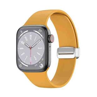 Folding Buckle Silicone Watch Band For Apple Watch Series 8&7 45mm / SE 2&6&SE&5&4 44mm / 3&2&1 42mm(Yellow)