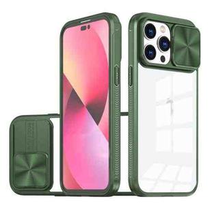 For iPhone 14 Pro 360 Full Body Sliding Camshield Phone Case(olive green)