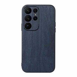 For Samsung Galaxy S23 Ultra 5G Wood Texture PU Phone Case(Blue)