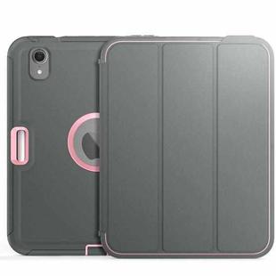 For iPad mini 6 3-Fold Amor Shockproof Smart Tablet Case(Grey Pink)