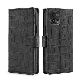 For Motorola Moto G72 4G Skin Feel Crocodile Magnetic Clasp Leather Phone Case(Black)