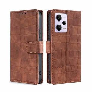 For Xiaomi Redmi Note 12 Pro 5G China Skin Feel Crocodile Magnetic Clasp Leather Phone Case(Brown)