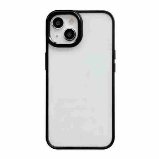 For iPhone 14 Clear Acrylic Soft TPU Phone Case with Metal Button(Black)