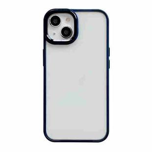 For iPhone 14 Clear Acrylic Soft TPU Phone Case with Metal Button(Blue)