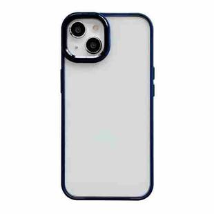 For iPhone 14 Plus Clear Acrylic Soft TPU Phone Case with Metal Button(Blue)