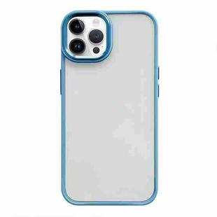 For iPhone 14 Pro Clear Acrylic Soft TPU Phone Case with Metal Button(Sierra Blue)