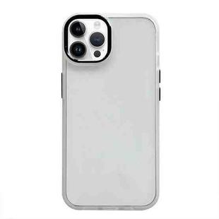 For iPhone 14 Pro Clear Acrylic Soft TPU Phone Case with Metal Button(White)