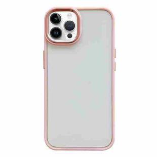 For iPhone 14 Pro Max Clear Acrylic Soft TPU Phone Case with Metal Button(Pink)