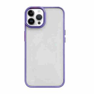 For iPhone 14 Pro Max Clear Acrylic Soft TPU Phone Case with Metal Button(Purple)
