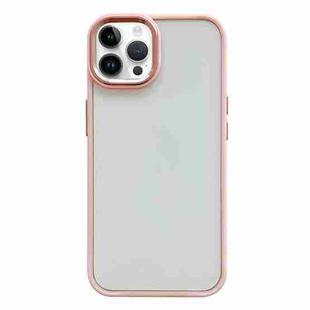 For iPhone 13 Pro Clear Acrylic Soft TPU Phone Case with Metal Button(Pink)