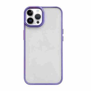 For iPhone 13 Pro Max Clear Acrylic Soft TPU Phone Case with Metal Button(Purple)
