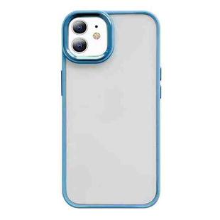 For iPhone 12 Clear Acrylic Soft TPU Phone Case with Metal Button(Sierra Blue)