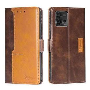 For Motorola Moto G72 4G Contrast Color Side Buckle Leather Phone Case(Dark Brown + Gold)