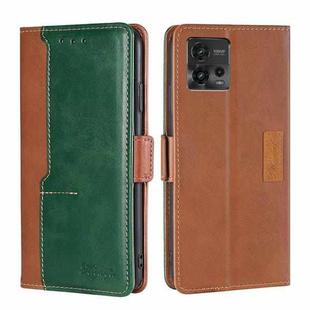 For Motorola Moto G72 4G Contrast Color Side Buckle Leather Phone Case(Light Brown + Green)