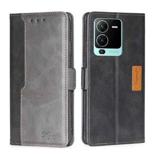 For vivo V25 Pro 5G Contrast Color Side Buckle Leather Phone Case(Black + Grey)