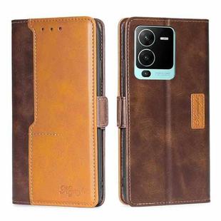 For vivo V25 Pro 5G Contrast Color Side Buckle Leather Phone Case(Dark Brown + Gold)