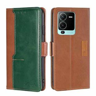 For vivo V25 Pro 5G Contrast Color Side Buckle Leather Phone Case(Light Brown + Green)