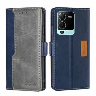 For vivo V25 Pro 5G Contrast Color Side Buckle Leather Phone Case(Blue + Grey)